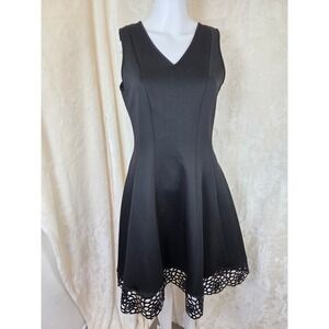 Donna Ricco New York Black Sleeveless Fit Flare Dress Crochet Lace Hem Size 8